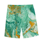 Green Gold Liquid Marble Print Men's Sports Shorts