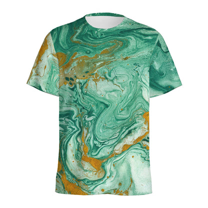 Green Gold Liquid Marble Print Men's Sports T-Shirt