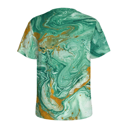 Green Gold Liquid Marble Print Men's Sports T-Shirt