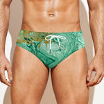 Green Gold Liquid Marble Print Men's Swim Briefs