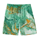Green Gold Liquid Marble Print Men's Swim Trunks