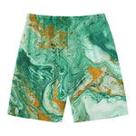 Green Gold Liquid Marble Print Men's Swim Trunks