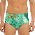 Green Gold Liquid Marble Print Men's Triangle Swim Briefs