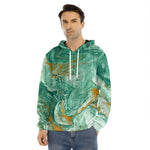 Green Gold Liquid Marble Print Men's Velvet Pullover Hoodie