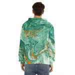 Green Gold Liquid Marble Print Men's Velvet Pullover Hoodie