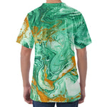 Green Gold Liquid Marble Print Men's Velvet T-Shirt