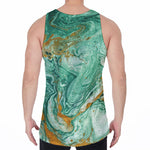 Green Gold Liquid Marble Print Men's Velvet Tank Top
