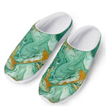 Green Gold Liquid Marble Print Mesh Casual Shoes