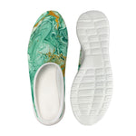 Green Gold Liquid Marble Print Mesh Casual Shoes