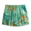 Green Gold Liquid Marble Print Mesh Shorts