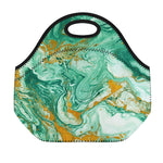 Green Gold Liquid Marble Print Neoprene Lunch Bag