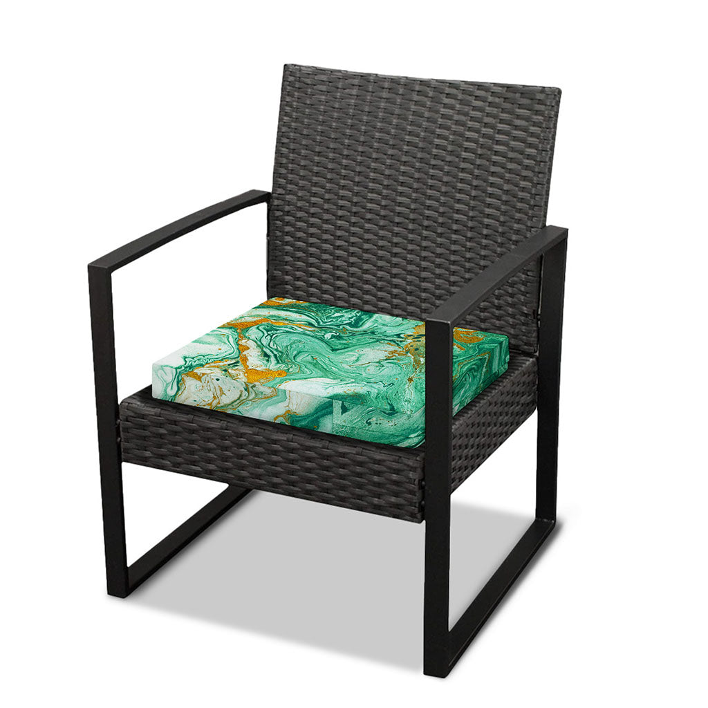 Green Gold Liquid Marble Print Outdoor Seat Cushion Cover