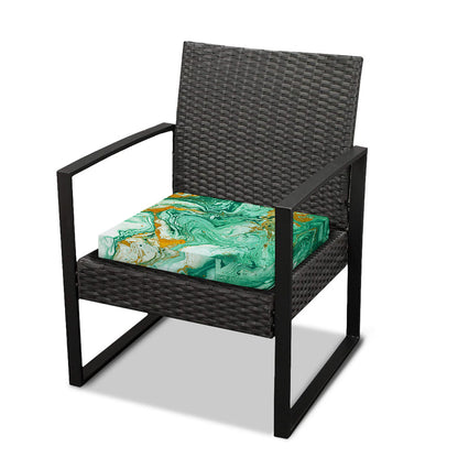 Green Gold Liquid Marble Print Outdoor Seat Cushion Cover