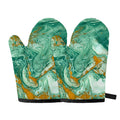 Green Gold Liquid Marble Print Oven Mitts