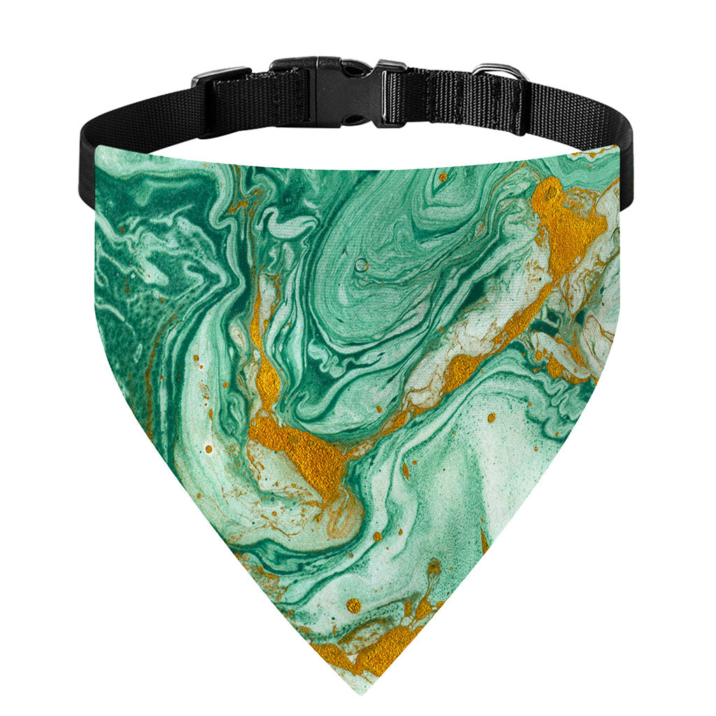 Green Gold Liquid Marble Print Over The Collar Dog Bandana