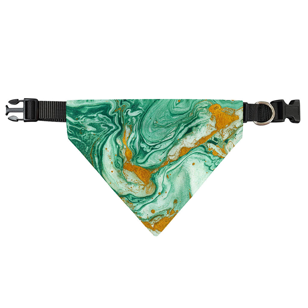 Green Gold Liquid Marble Print Over The Collar Dog Bandana