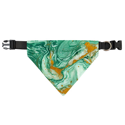 Green Gold Liquid Marble Print Over The Collar Dog Bandana