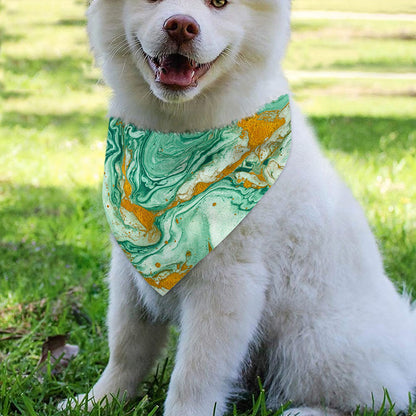 Green Gold Liquid Marble Print Over The Collar Dog Bandana