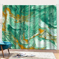 Green Gold Liquid Marble Print Pencil Pleat Curtains
