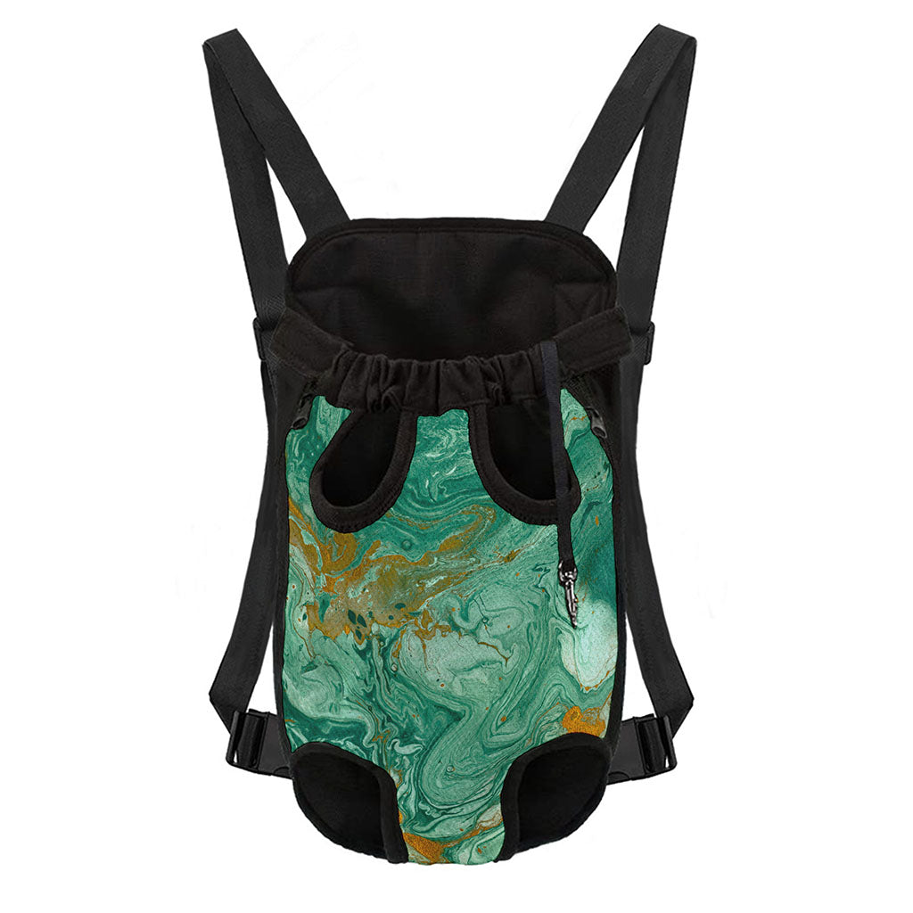 Green Gold Liquid Marble Print Pet Carrier Backpack
