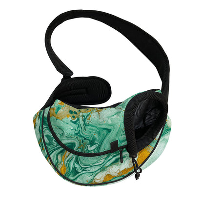 Green Gold Liquid Marble Print Pet Sling Carrier