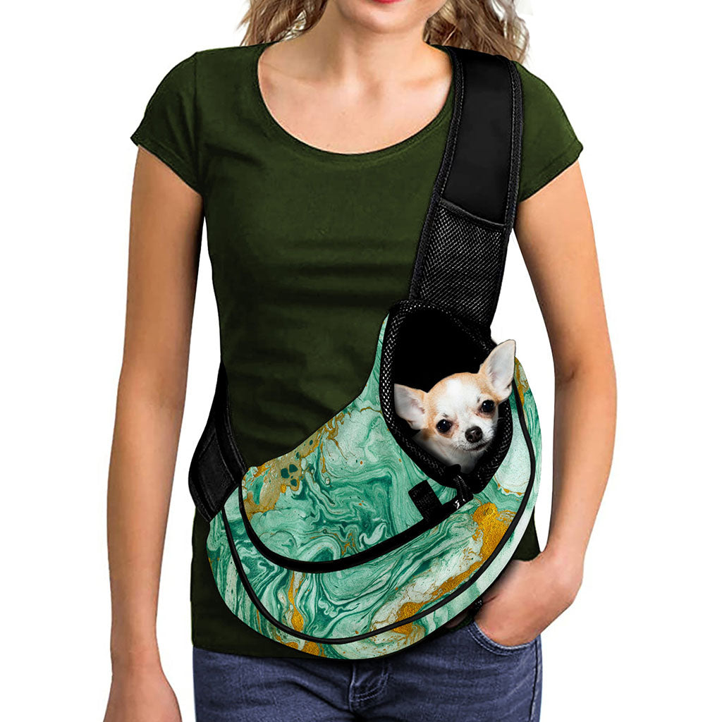 Green Gold Liquid Marble Print Pet Sling Carrier