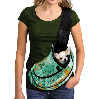 Green Gold Liquid Marble Print Pet Sling Carrier