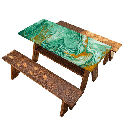 Green Gold Liquid Marble Print Picnic Table Cover