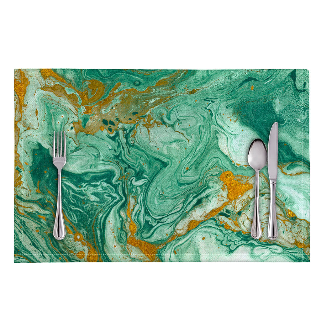 Green Gold Liquid Marble Print Placemat