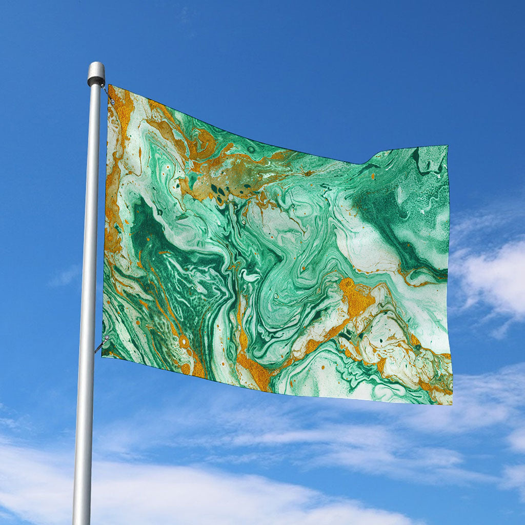 Green Gold Liquid Marble Print Polyester Flag