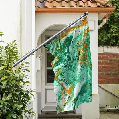 Green Gold Liquid Marble Print Polyester Flag