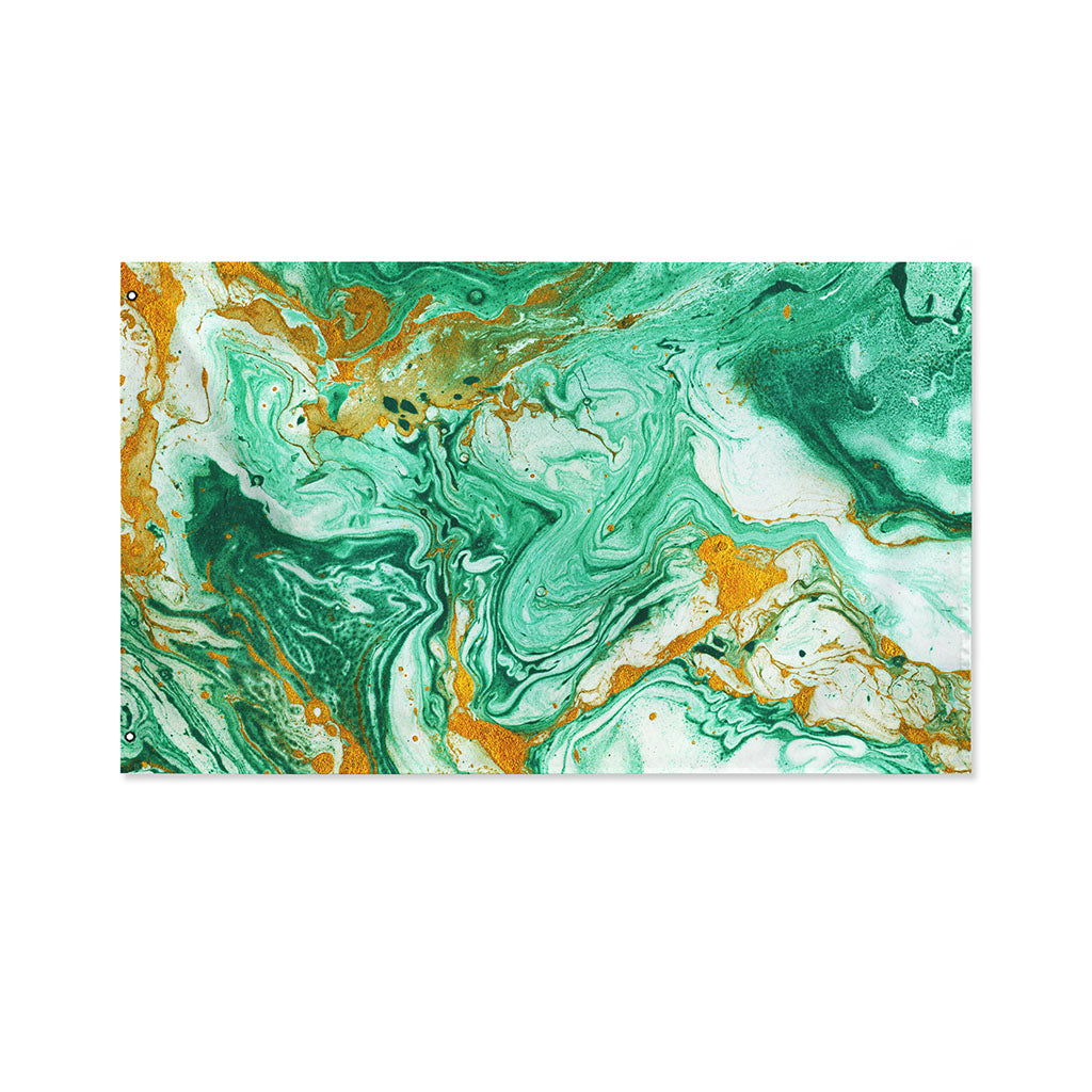 Green Gold Liquid Marble Print Polyester Flag