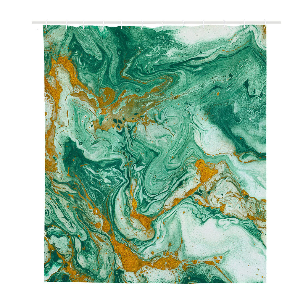 Green Gold Liquid Marble Print Polyester Shower Curtain