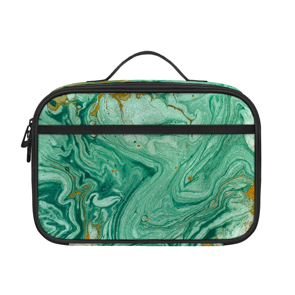 Green Gold Liquid Marble Print Portable Lunch Bag