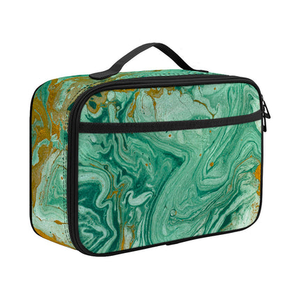 Green Gold Liquid Marble Print Portable Lunch Bag