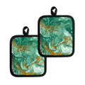 Green Gold Liquid Marble Print Pot Holders