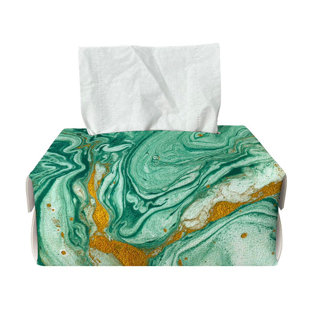 Green Gold Liquid Marble Print Rectangle Tissue Box Cover