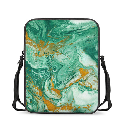 Green Gold Liquid Marble Print Rectangular Crossbody Bag