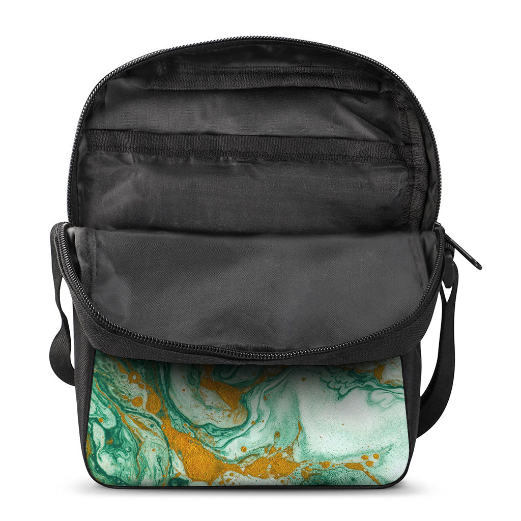 Green Gold Liquid Marble Print Rectangular Crossbody Bag