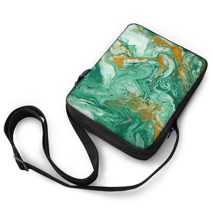Green Gold Liquid Marble Print Rectangular Crossbody Bag
