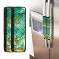 Green Gold Liquid Marble Print Refrigerator Handle Covers