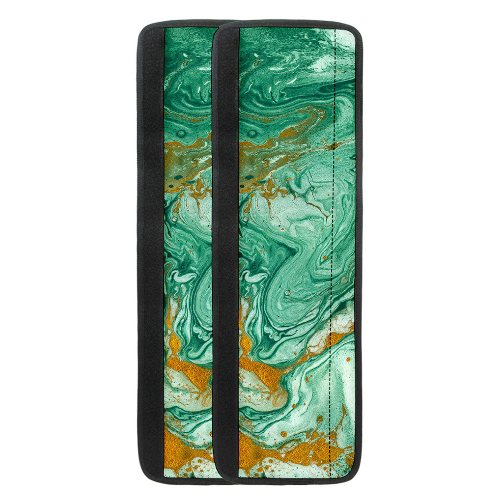 Green Gold Liquid Marble Print Refrigerator Handle Covers