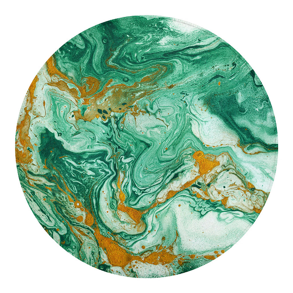 Green Gold Liquid Marble Print Round Blanket