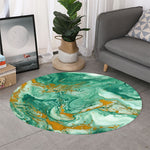 Green Gold Liquid Marble Print Round Rug