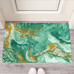 Green Gold Liquid Marble Print Rubber Doormat