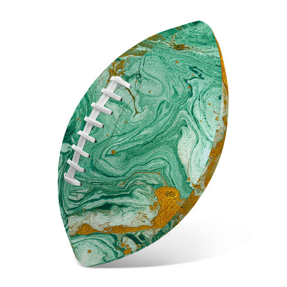 Green Gold Liquid Marble Print Rugby Ball