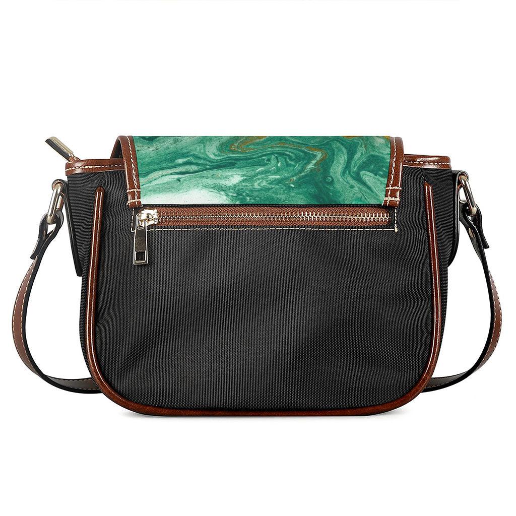Green Gold Liquid Marble Print Saddle Bag