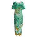 Green Gold Liquid Marble Print Short Sleeve Long Nightdress
