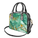 Green Gold Liquid Marble Print Shoulder Handbag