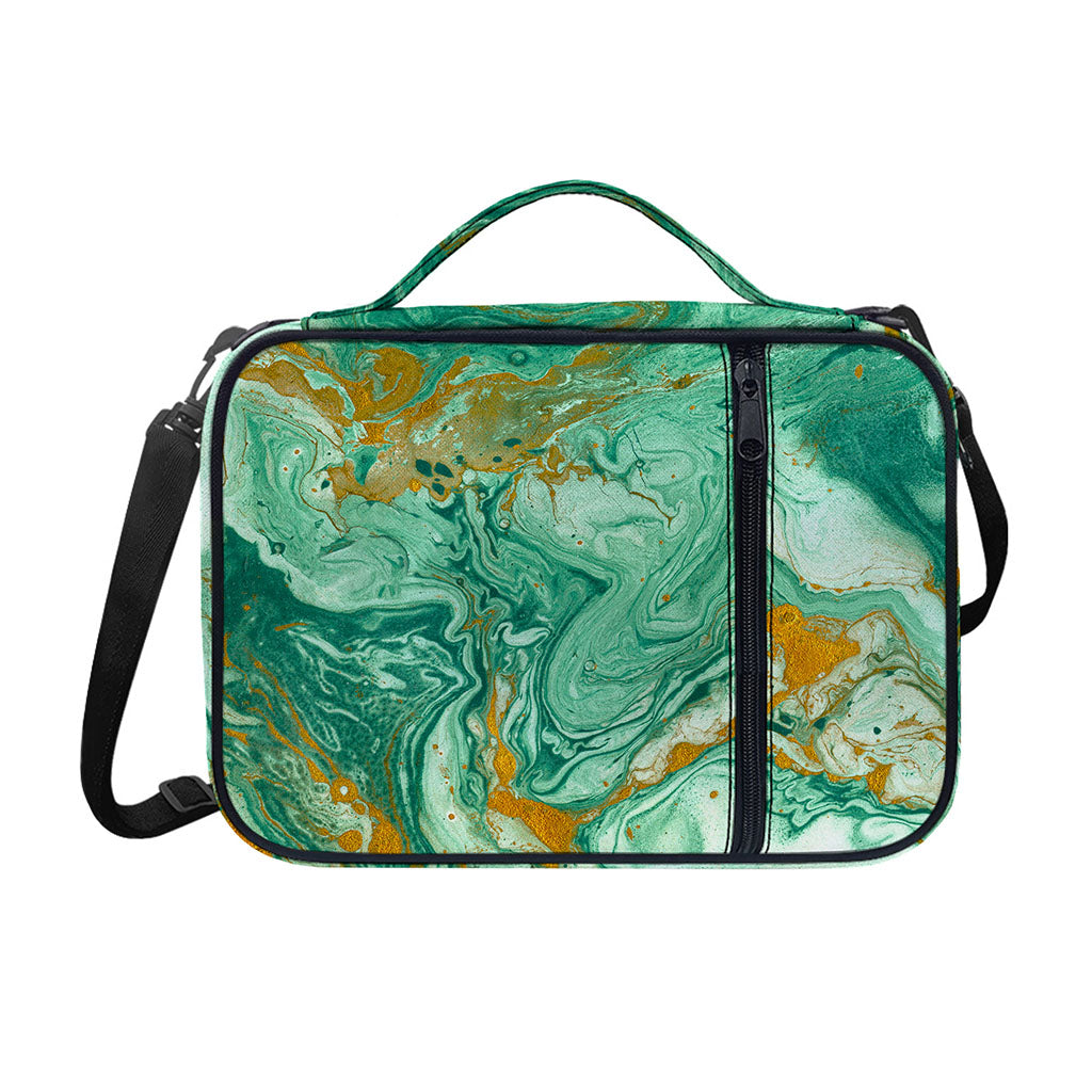 Green Gold Liquid Marble Print Shoulder Strap Bible Bag